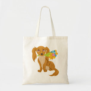 Welpe mit Blume Bouquet Tragetasche