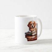 Welpe mit Büchern, Leser Kaffeetasse (VorderseiteRechts)