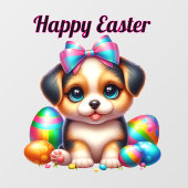 Welpe mit bunten Ostereiern Fensteraufkleber (Blatt)