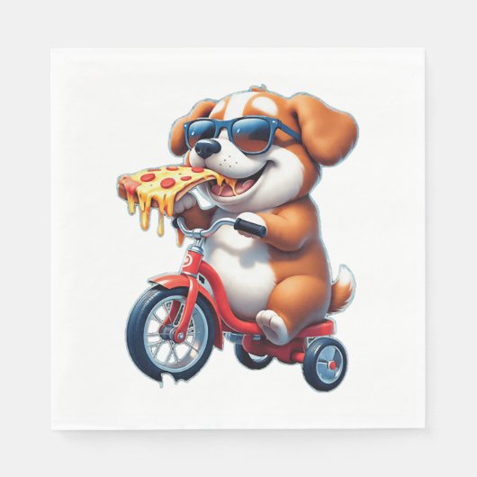 Welpe mit dem Rad Pizza essen Serviette (Vorderseite)