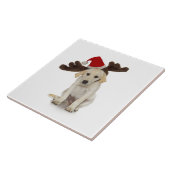 Welpe mit den Weihnachtsmannmütze-und Ren-Ohren Fliese (Seite)