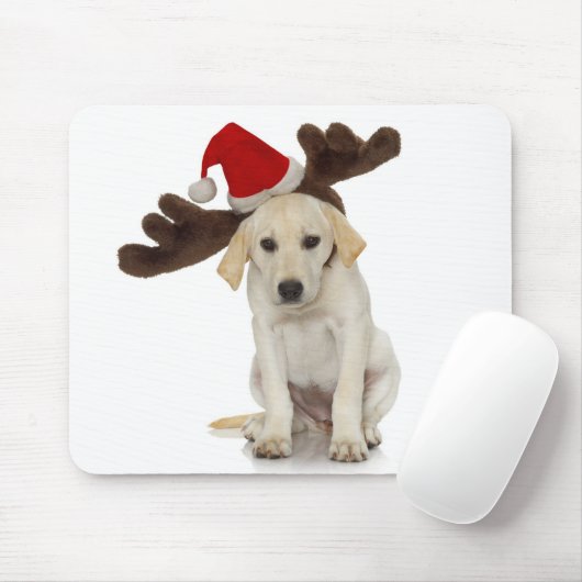 Welpe mit den Weihnachtsmannmütze-und Ren-Ohren Mousepad (Mit Mouse)