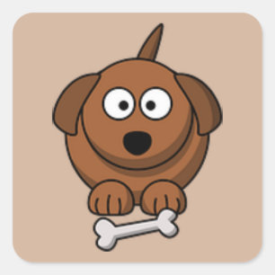 Welpe mit Knochenaufkleber Quadratischer Aufkleber