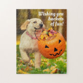 Welpe mit Kürbiseimer Puzzle (Vertikal)