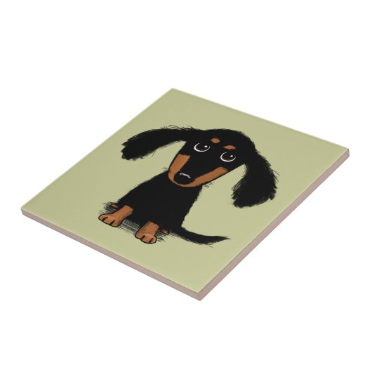 Welpe mit langer Dackel Fliese (Seite)