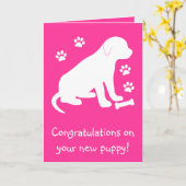 Welpe mit Paw Prints und Knochen Karte (Gelbe Blume)