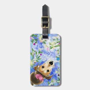 Welpe mit rosa Band - Niedlich Gepäckanhänger