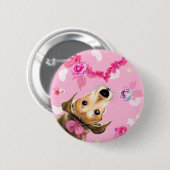 Welpe mit rosa Schleife - Liebe Button (Vorne & Hinten)
