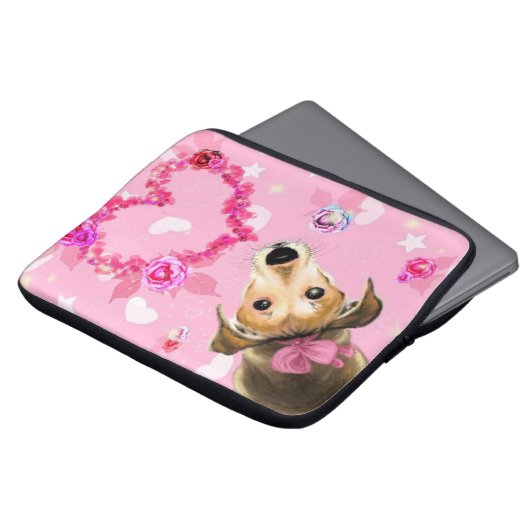 Welpe mit rosa Schleife - Liebe Laptopschutzhülle (Vorne Oben)
