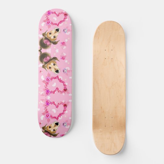 Welpe mit rosa Schleife - Liebe Skateboard (Vorderseite)