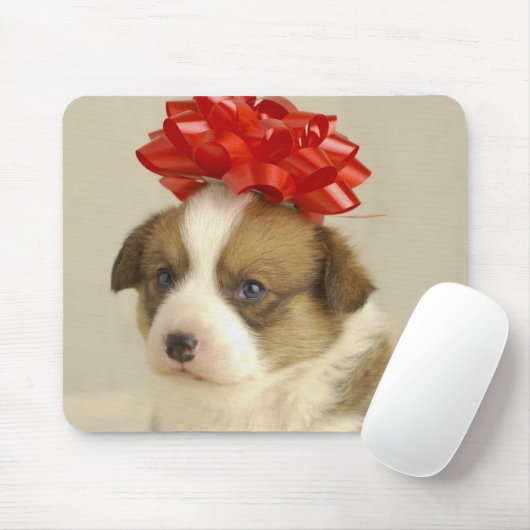 Welpe mit rotem Bogen Mousepad (Mit Mouse)