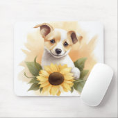 Welpe mit Sonnenblume Mousepad (Mit Mouse)