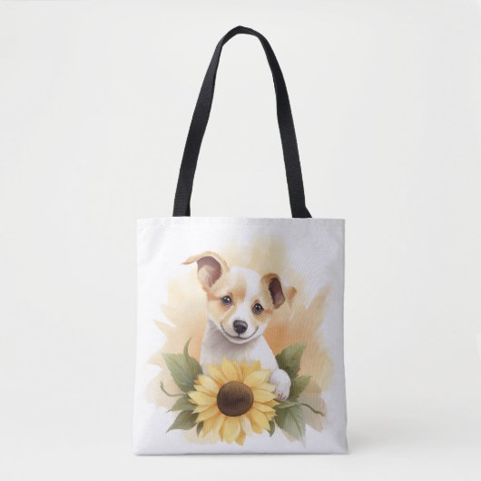 Welpe mit Sonnenblume Tasche (Vorderseite)