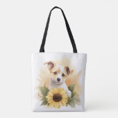 Welpe mit Sonnenblume Tasche (Rückseite)