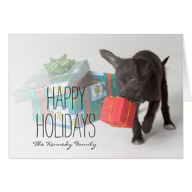 Welpe mit Weihnachtsgeschenken (Vorderseite (Horizontal))