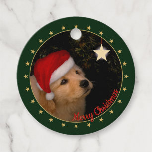 Welpe mit Weihnachtsmannmütze und Ihre Nachricht Geschenkanhänger