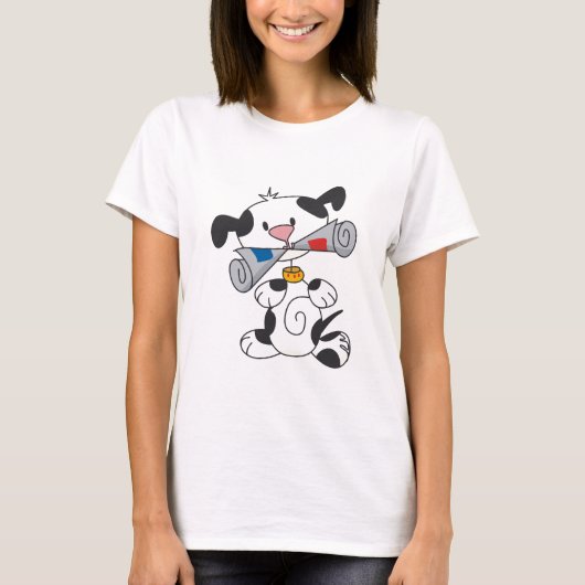 Welpe mit Zeitungs-T - Shirts und Geschenken (Vorderseite)