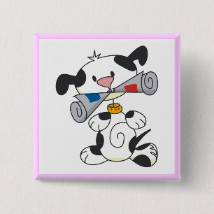 Welpe mit Zeitungs-T-Shirts und Geschenken Button