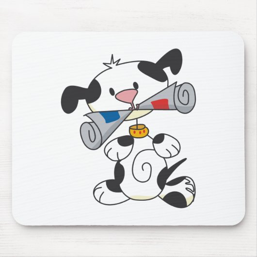 Welpe mit Zeitungsgeschenken und T - Shirt Mousepad (Vorne)