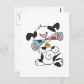 Welpe mit Zeitungsgeschenken und T - Shirt Postkarte (Vorne/Hinten)