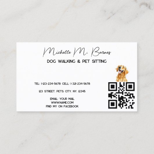 Welpe, Moderner Dog Walker - QR-Code Visitenkarte (Rückseite)