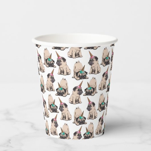 Welpe Möpsen | Aspiration Einhornmuster Pappbecher (Vorderseite)