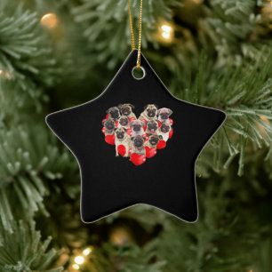 Welpe Möpsen Hundeherz Valentinstag Keramik Ornament