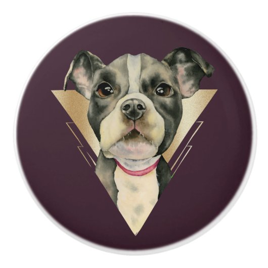 "Welpe mustert" das Pitbull-HundeAquarell, das 4 Keramikknauf (Vorderseite)