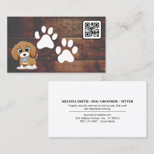 Welpe   Niedliche Doggie Paws   Holz   QR Code Visitenkarte