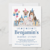 Welpe Party Dog Blue Boy Geburtstag Pawty Einladung (Vorderseite)