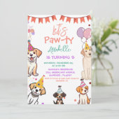 Welpe Party Dog Let's Pawty Birthday Einladung (Stehend Vorderseite)