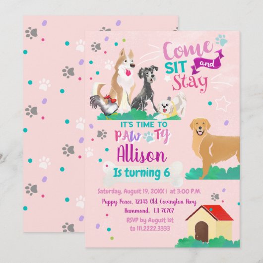 Welpe Party Einladung (Vorne/Hinten)