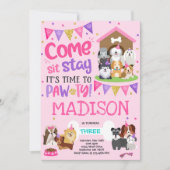 Welpe Party Einladung Rosa Hunde Geburtstag Pawty (Vorderseite)