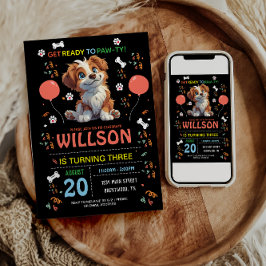 Welpe Party Geburtstag | Niedliches Kinderhundethe Einladung