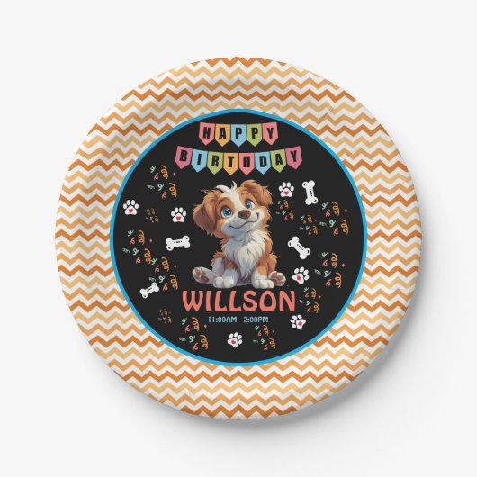 Welpe Party Geburtstag | Niedliches Kinderhundethe Pappteller (Vorderseite)