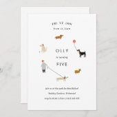 Welpe Party Moderner Hund Geburtstag Einladung - W (Vorne/Hinten)