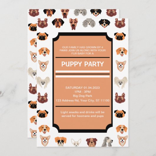 Welpe Party, neues Welpen-Party, Hund zum Geburtst Einladung (Vorne/Hinten)