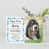 Welpe Pawty - Blue Boy Pet - Hund Birthday Puppy Einladung (Stehend Vorderseite)