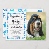Welpe Pawty - Blue Boy Pet - Hund Birthday Puppy Einladung (Vorne/Hinten)