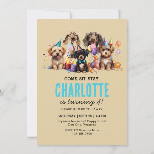 Welpe Pawty Dog Geburtstag Einladung (Vorderseite)
