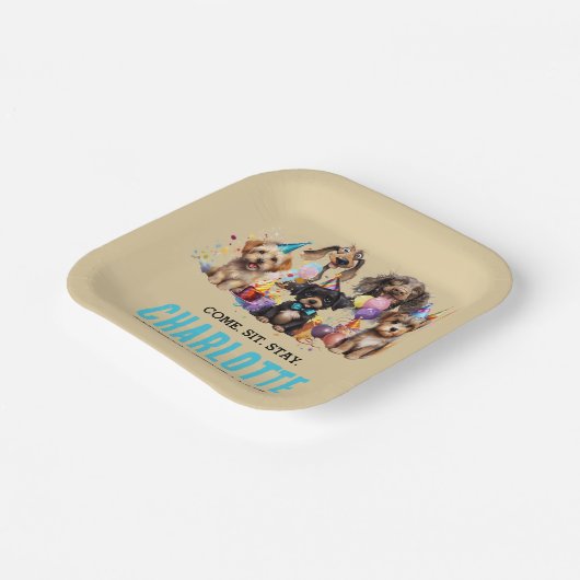 Welpe Pawty Dog Geburtstag Pappteller (Gewinkelt)