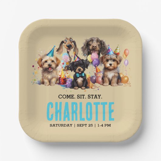 Welpe Pawty Dog Geburtstag Pappteller (Vorderseite)