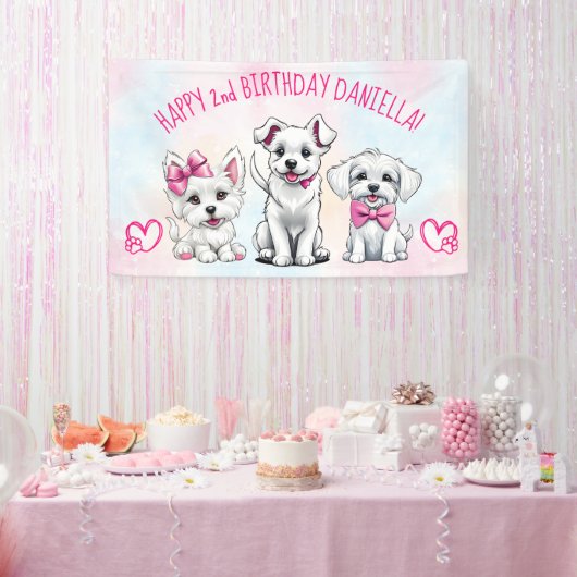 Welpe pawty glückliche Birtyday weißen rosa Welpen Banner (Party)