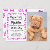 Welpe Pawty - Pink Girl Pet - Hund Birthday Puppy Einladung (Vorne/Hinten)