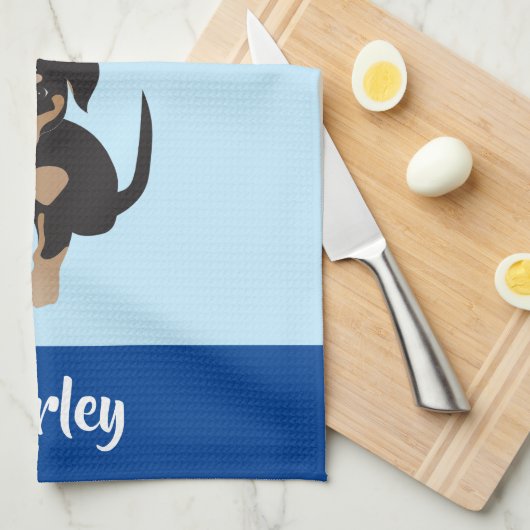 Welpe personalizable Dog Name Blau Geschirrtuch (Viertel Falte)