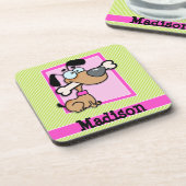 Welpe, Rosa, Limette, Grün und Weiß Streifen Untersetzer (Linke Seite)