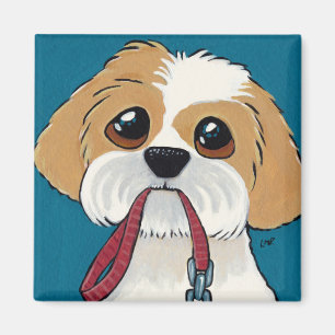 Welpe Shih Tzu auf blauem Hundekunst-Magneten Magnet