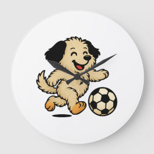 Welpe spielt Fußball Große Wanduhr