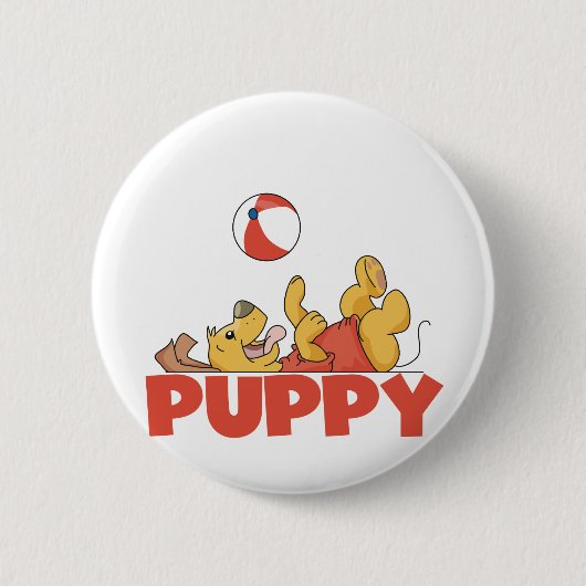 Welpe spielt T-Shirts und Geschenke Button (Vorderseite)