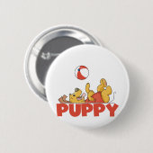 Welpe spielt T-Shirts und Geschenke Button (Vorne & Hinten)